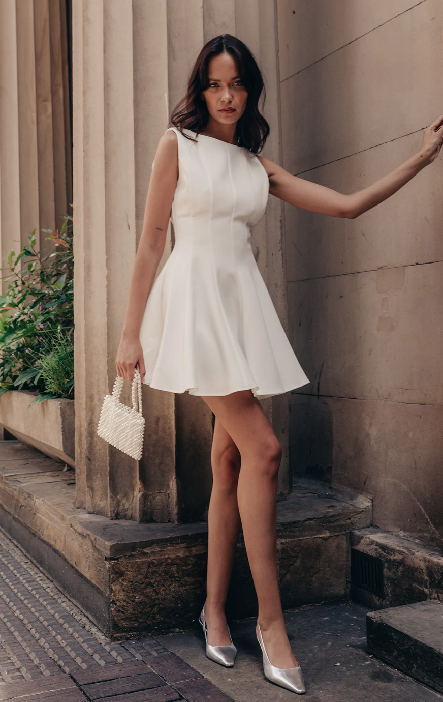 Cream Crepe Fit & Flare Mini Dress