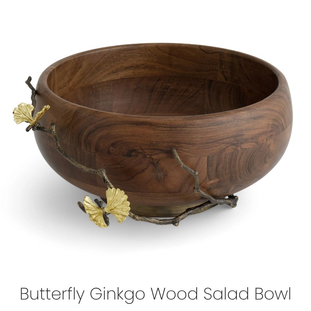 Butterfly Ginkgo Wood Salad Bowl