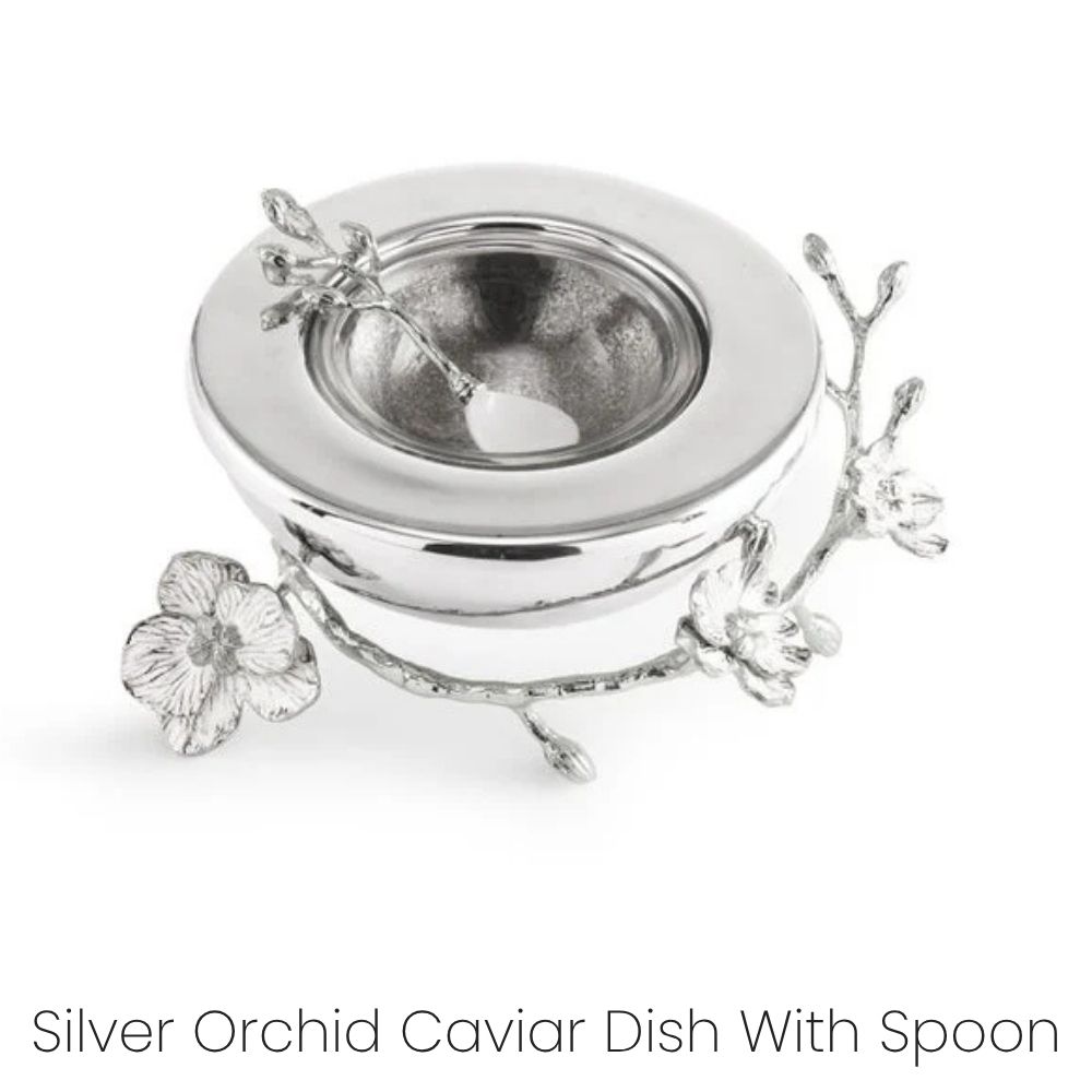 Silver Orchid Caviar Dish With Spoon