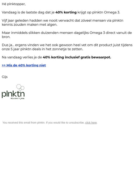 plnktopper, vandaag stopt de Omega-3 deal