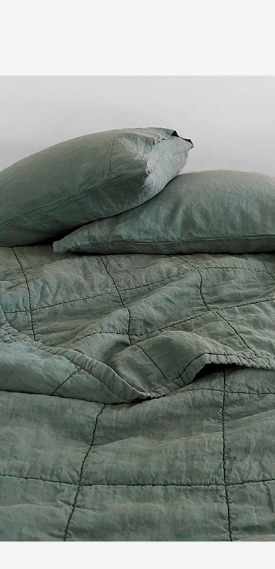 Sage Quilted Linen Coverlet