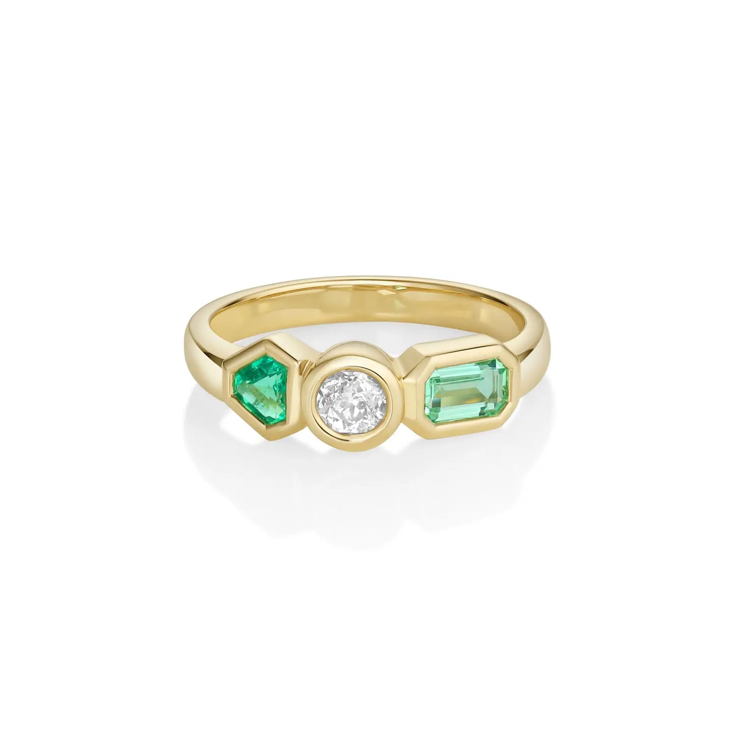 Image of 0.11ct Emerald, Old Cut Diamond and Beryl Kaleidoscope Ring