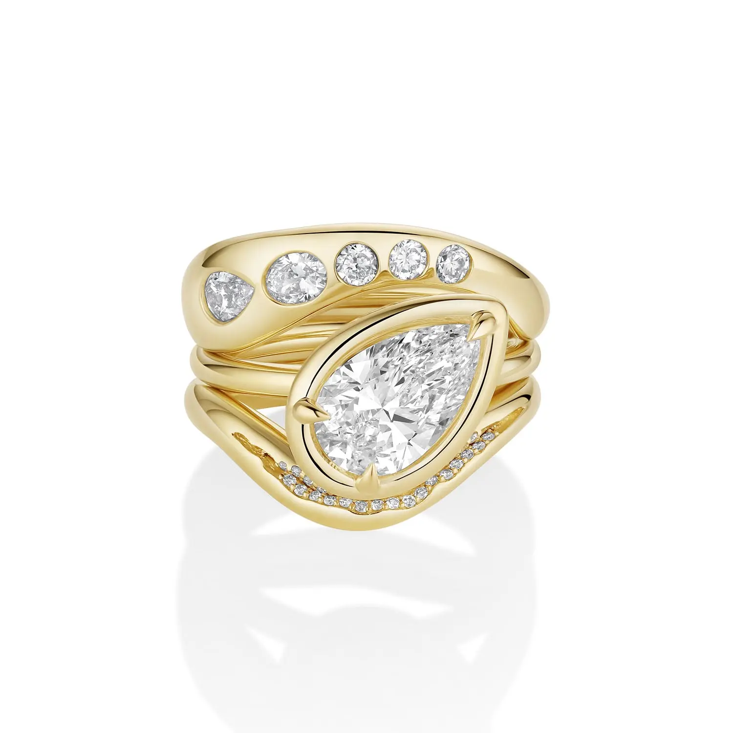Image of 2.06ct Lab-Created Diamond Pear Diamond 3 Ring Stack