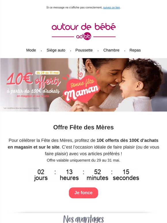 Pour la Fête des Mères : 10€ offerts dès 100€ d’achats, jusqu’au 31 mai
