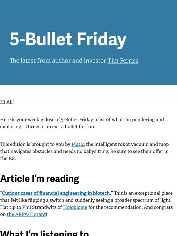 5-Bullet Friday — Curious Cases in Biotech, Music, Why Your Feed Is Fake, and Tolstoy Buys a Horse