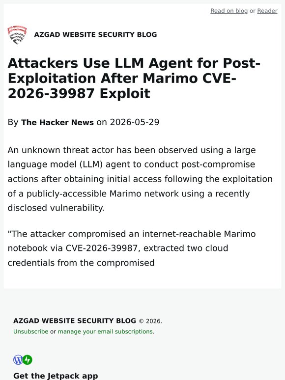 Attackers Use LLM Agent for Post-Exploitation After Marimo CVE-2026-39987 Exploit
