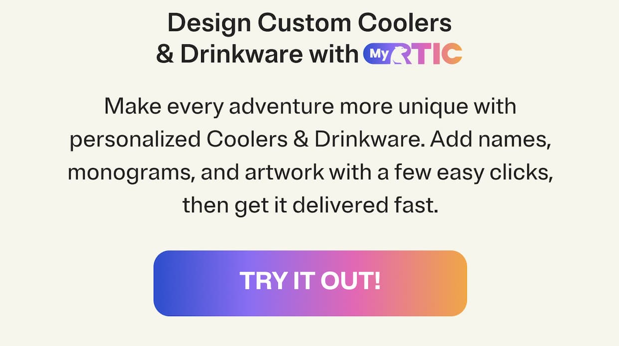 Design custom coolers and drinkware with myrtic - try it out! 