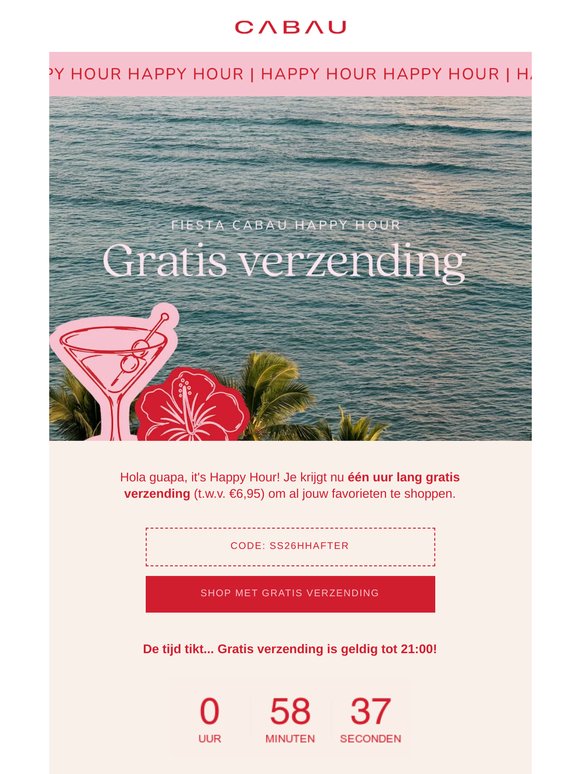 1 uur lang gratis verzending! ⌛
