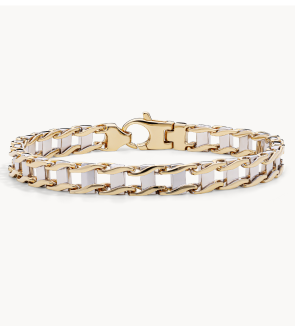 8.5" Men's High Polish Rail Road Link Bracelet in 14k Italian Yellow Gold (7.5 mm)