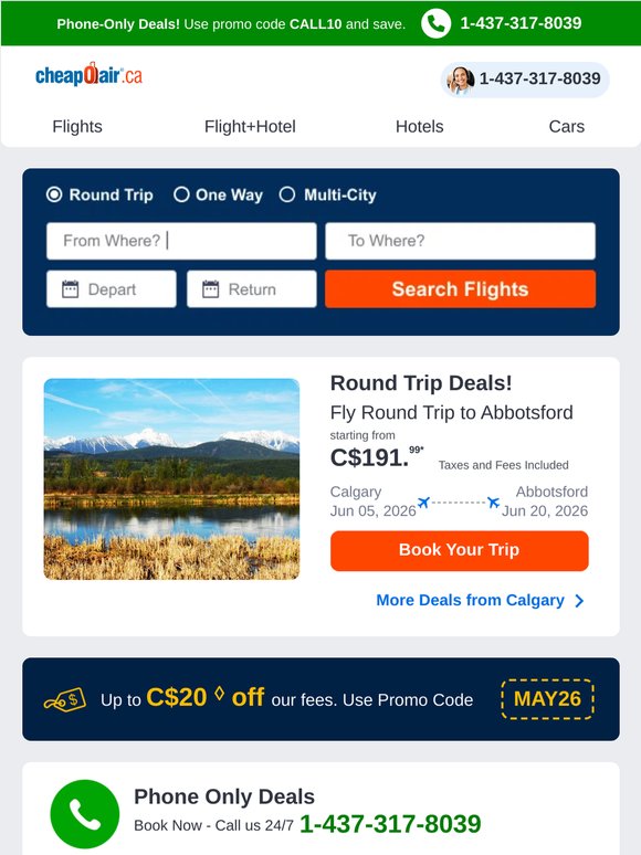 ✈ Round Trip Deals! Fly from C$191.99*