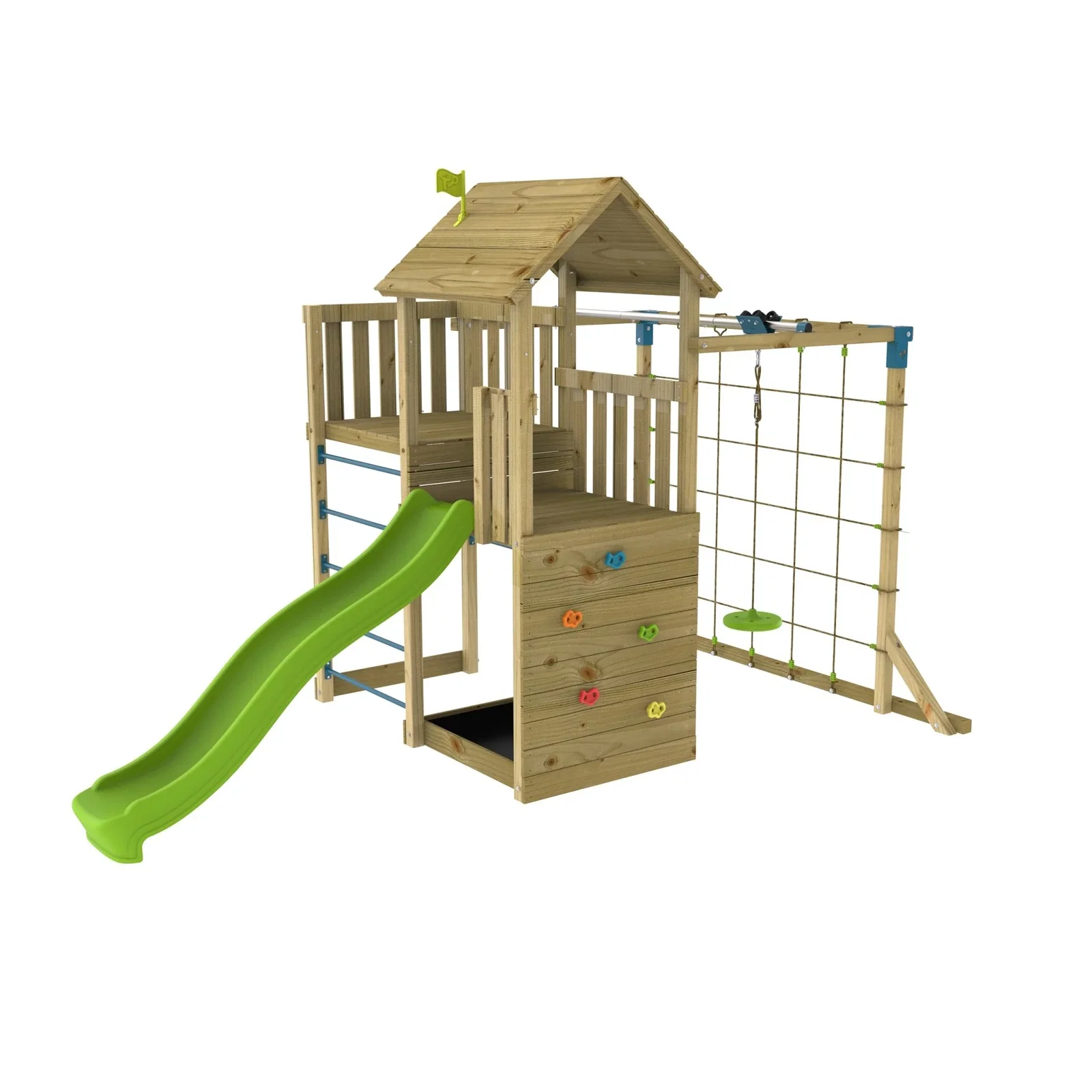Image of TP Skywood Wooden Tower Climbing Frame with Ripple Slide, Sky Deck, Skyline & Flying Fox Add On - FSC® certified