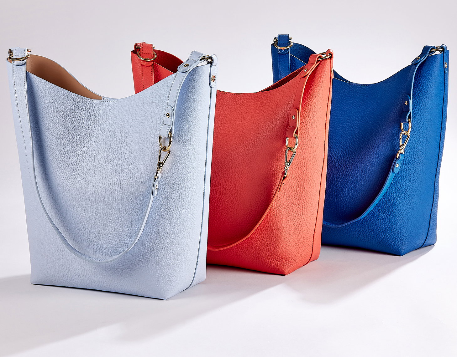 The Addison in Periwinkle, Coral, and Cobalt.