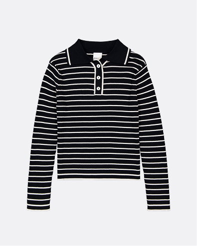 Stripe Polo Black Ecru Stripe