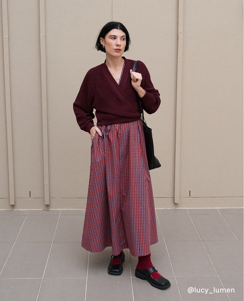 Composure Cardigan Maroon and Belle Dress Maroon Check