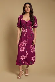Petite Floral Button Through Midi Dress