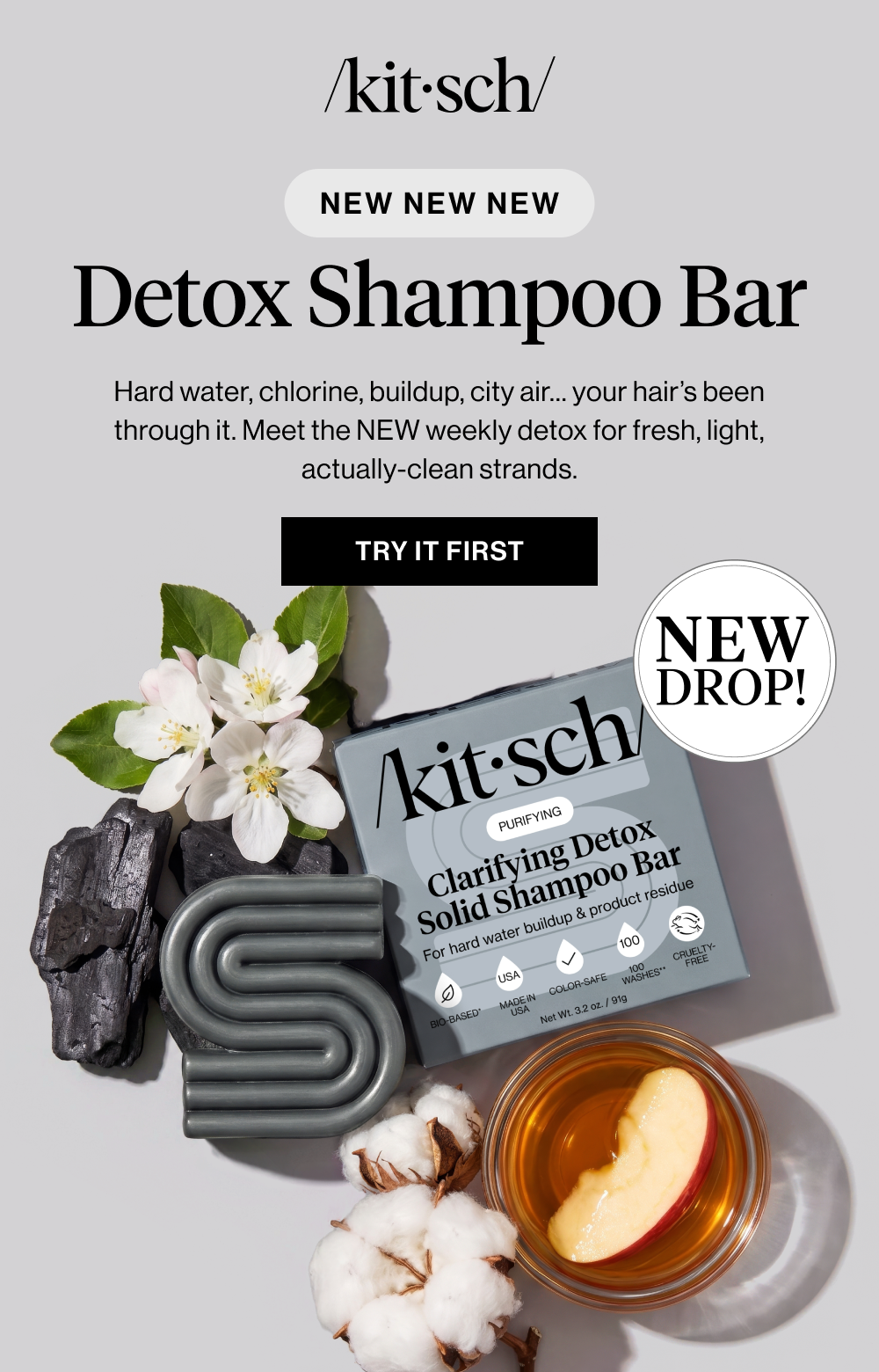 Detox Shampoo Bar. Fed up with dull hair? Our newest launch will make your strands look and feel like hard water, chlorine, and buildup never happened.