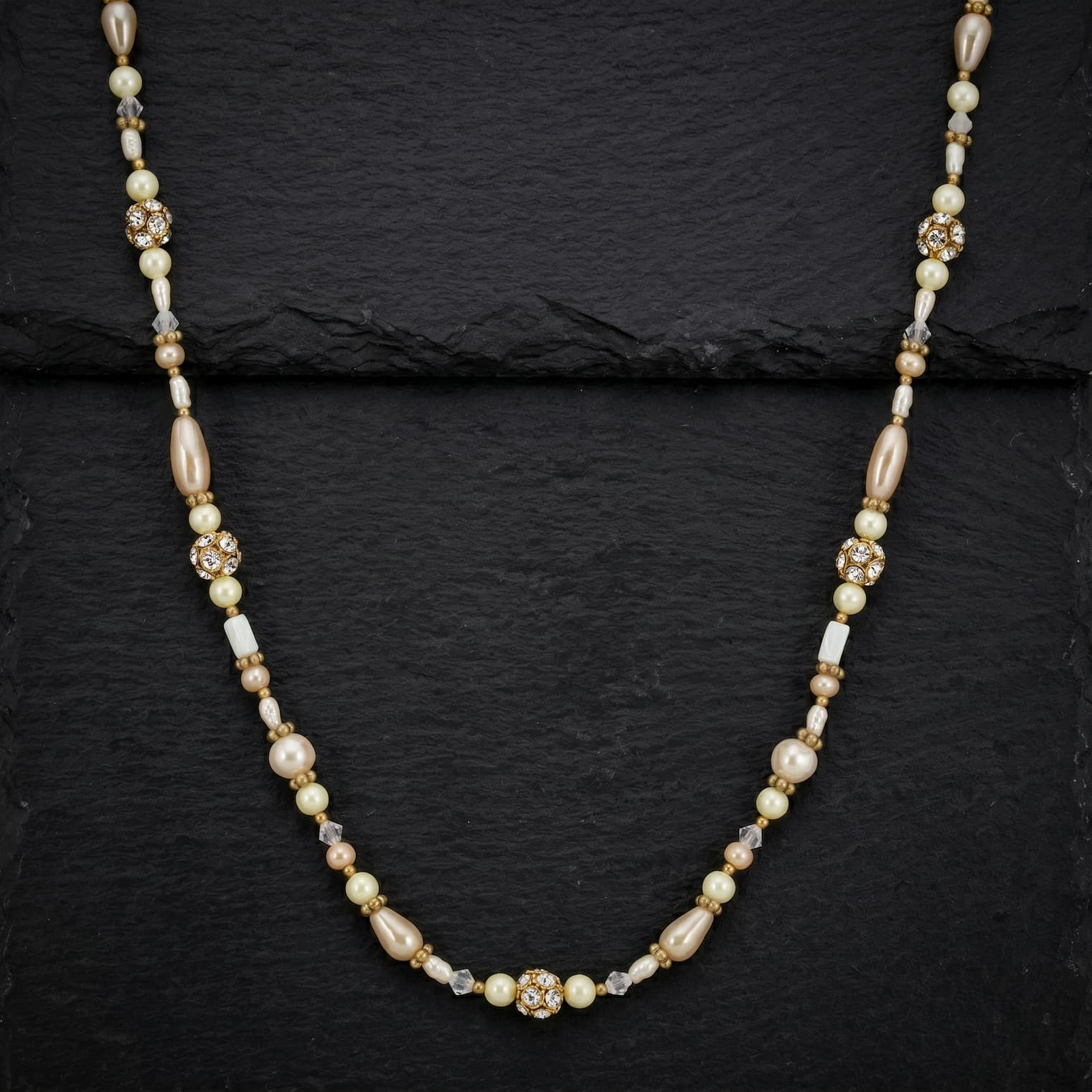 Faux Pearl And Crystal Rope Necklace 38"