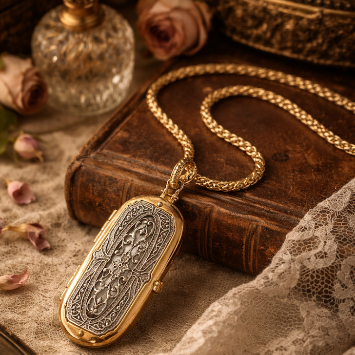 Heirloom Two Tone Vinaigrette Locket Necklace 32"
