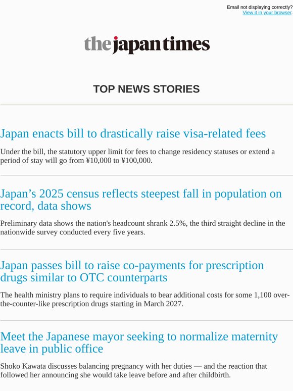 Today's top news: Japan enacts bill to drastically raise visa-related fees