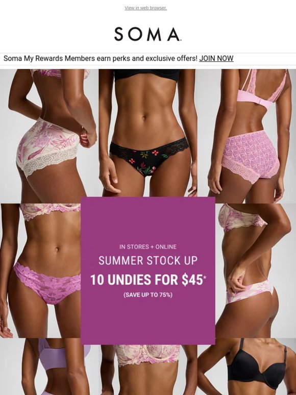 Summer Savings! 10/$45 Undies + 40% Off Dresses
