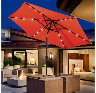 9-Foot Solar LED Crank Patio Umbrella