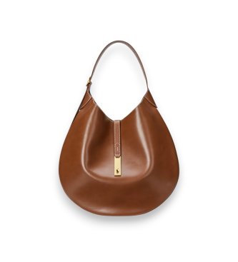 Bolso de hombro Polo ID grande de piel marrón