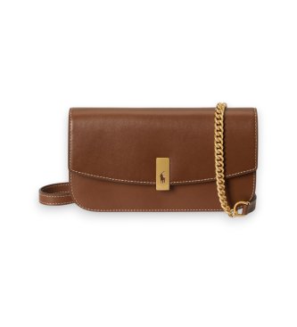 Bolso cartera Polo ID de piel con cadena marrón