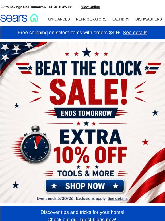 ⏰ Beat the Clock Sale! 🕒 Hurry, extra 10% savings ends tomorrow! Don't miss out! 🎉