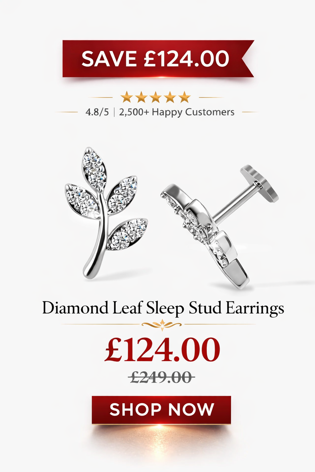  Diamond Leaf Sleep Stud Earrings