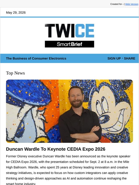 Duncan Wardle To Keynote CEDIA Expo 2026