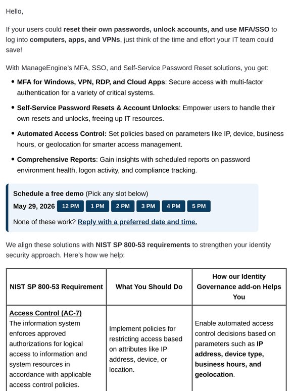 A 15 min call to discuss your MFA, SSO, and Self-Service Password Resets needs?