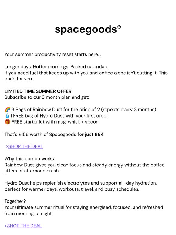 Free hydration AND free Rainbow Dust?