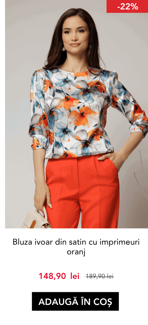 Bluza ivoar din satin cu imprimeuri oranj