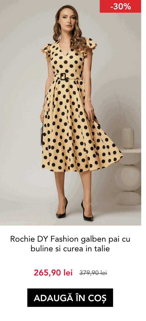 Rochie DY Fashion galben pai cu buline si curea in talie