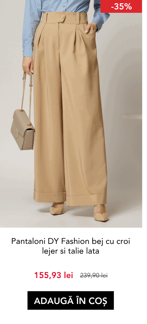 Pantaloni DY Fashion bej cu croi lejer si talie lata