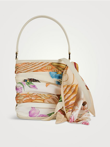 Mini Scarf-Trimmed Leather Bucket Bag