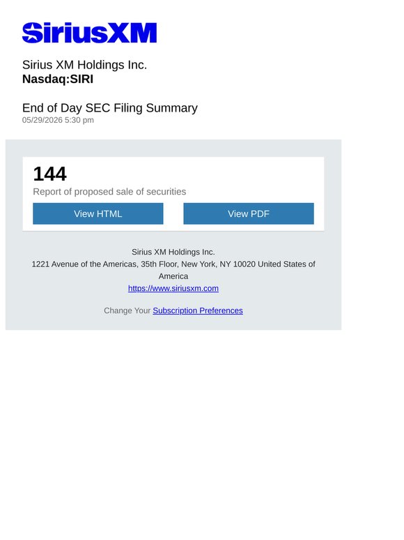 Daily SEC Filing Alert for Sirius XM Holdings Inc. (SIRI)