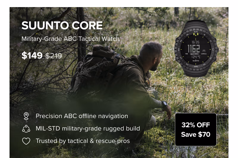 Suunto Core - Military‑Grade ABC Watch for Outdoor Pros, 32% off