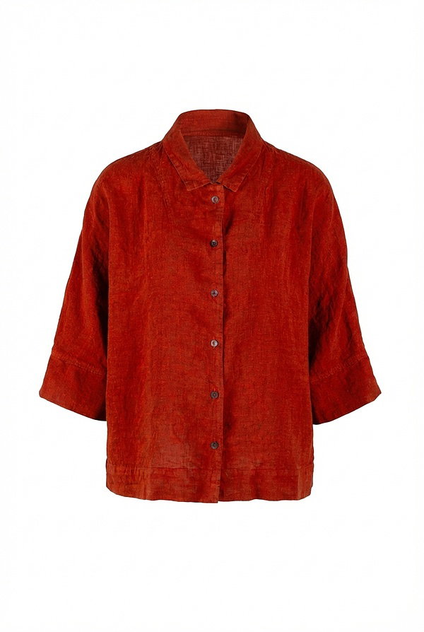 Classic shirt blouse details like the small collar and button placket define this style. The blouse is made from breathable linen with fine stripes and has a fashionable cropped, boxy fit. Short, roll-up sleeves and a wide hem accentuate the minimalist look. Wear it with matching trousers in the same fabric.