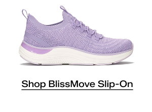 A side view of the BlissMove Marled Knit Slip-On in lavender. Shop Now.