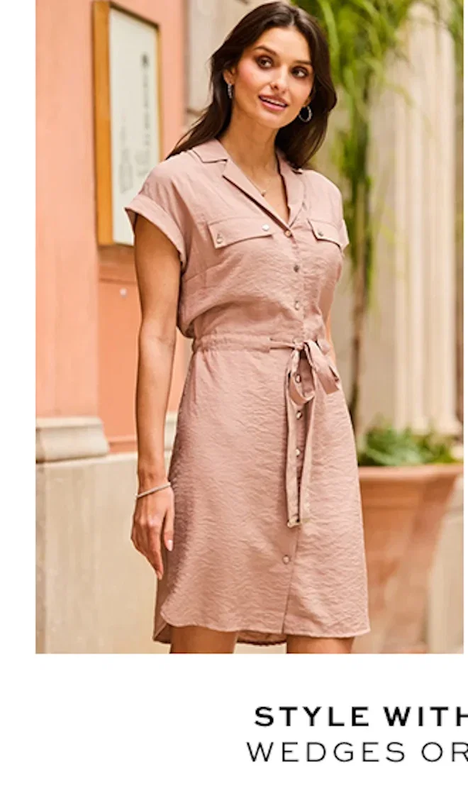 Soft Taupe Hammered Satin Utility Shirt Dress
