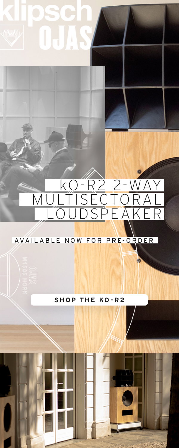 Klipsch x Ojas kO-R2 2-Way Multisectoral Loudspeaker collage of speaker images and Devon Turnbull with Ojas logo