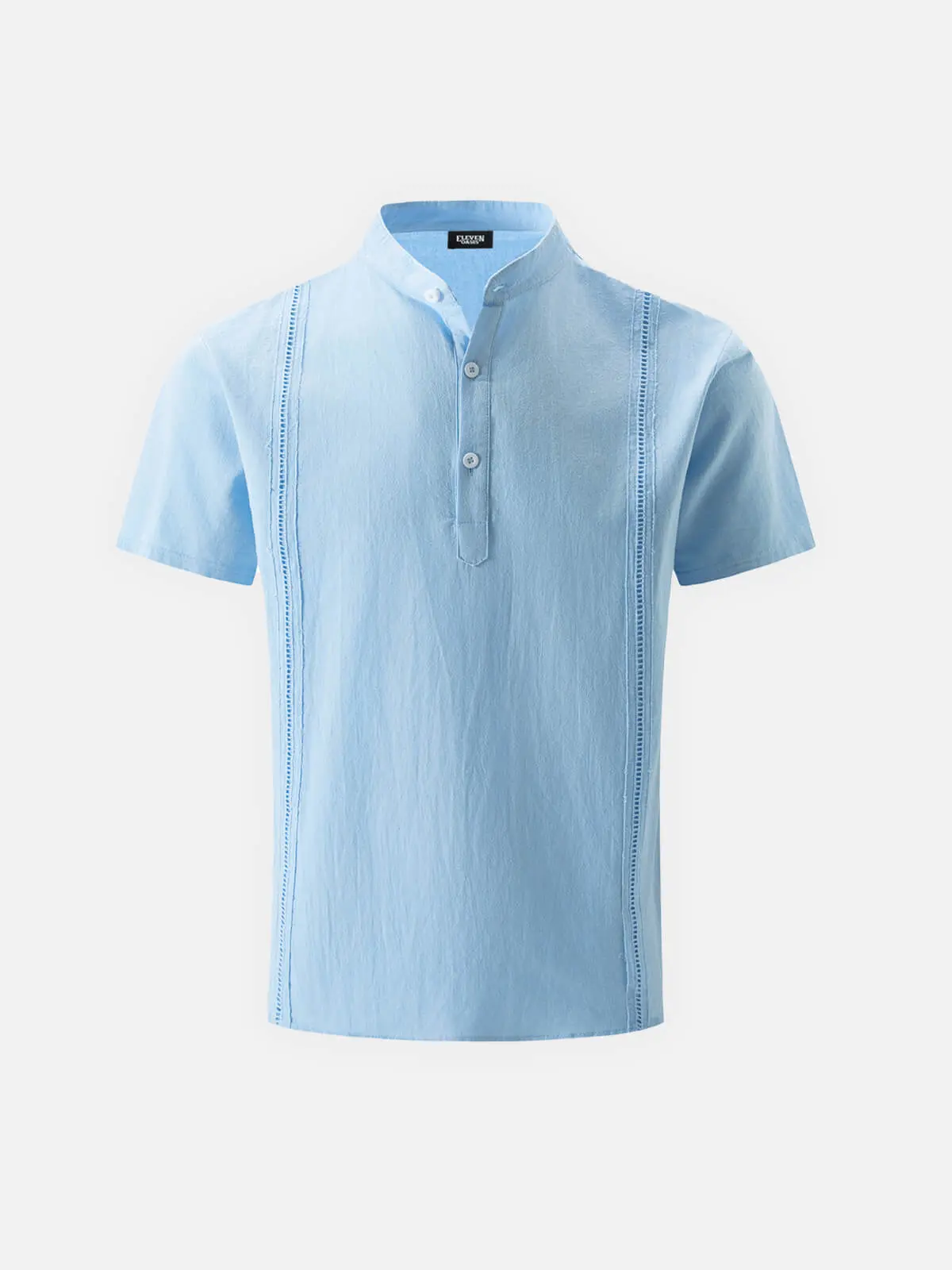 Image of Men's Guayabera-Inspired Classic Cotton-Linen Short Sleeve Henley Shirt