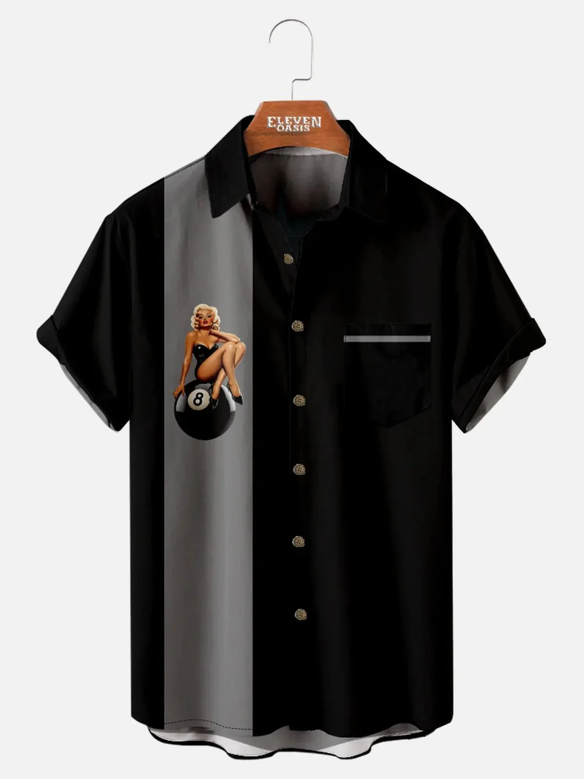 Image of Men's Pin-Up Eight Ball Bowling Short Sleeve Shirt