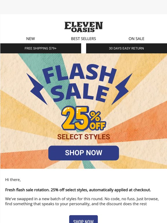 Flash sale refresh: 25% off select styles ⚡