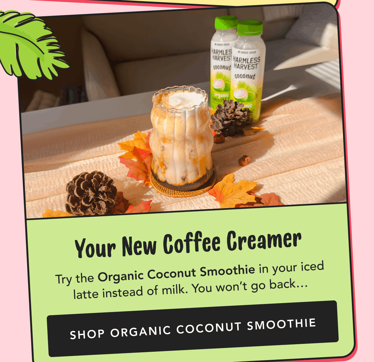 Your New Coffee Creamer | Try the Organic Coconut Smoothie in your iced latte instead of milk. You won’t go back… | Shop Organic Coconut Smoothie