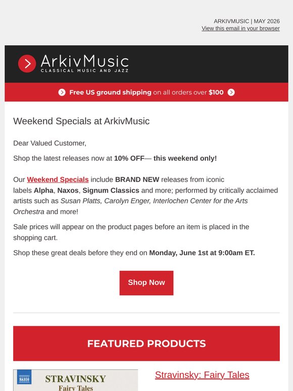 Weekend Specials: New Releases are 10% OFF at ArkivMusic!