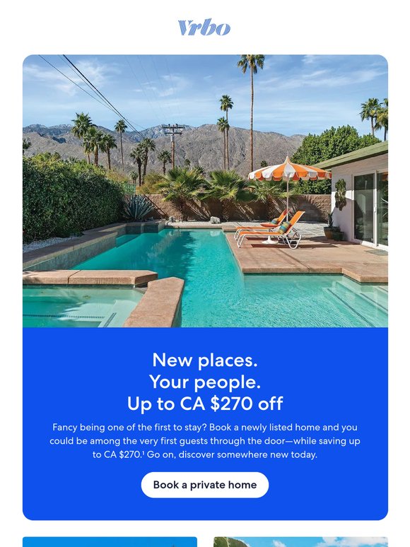 Save up to CA $270 on homes new to Vrbo