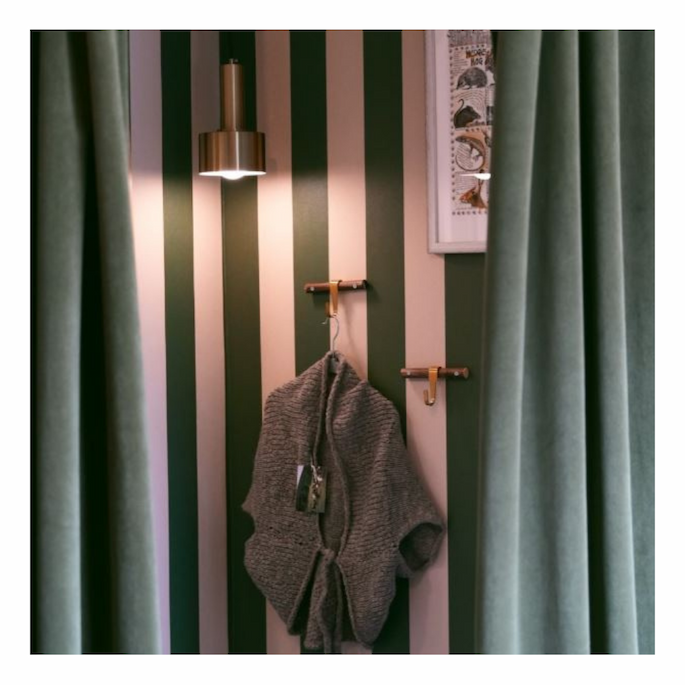 Sage green stripe wallpaper on Interior Design Masters BBC