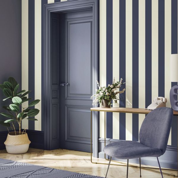 Regency Stripe Wallpaper Navy Blue / White World of Wallpaper 1119